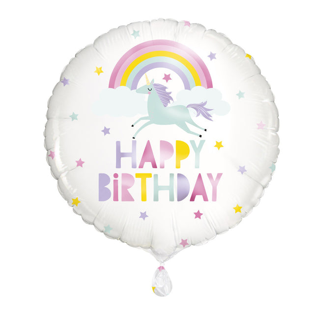 Helium Ballon Happy Birthday Unicorn Wit 45cm leeg