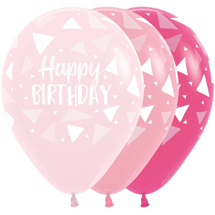 Ballonnen Happy Birthday Triangles Pink Mix 30cm 25st