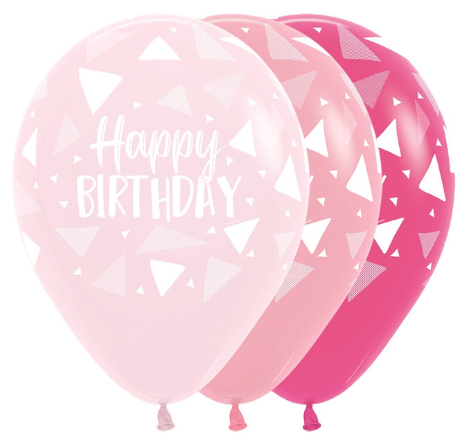 Ballonnen Happy Birthday Triangles Pink Mix 30cm 25st