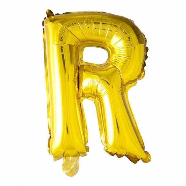 Folie Ballon Letter R Goud 41cm met Rietje