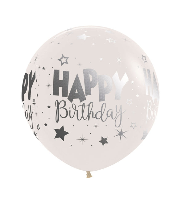 Ballonnen Happy Birthday Fantasy Clear Metallic Ink 61cm 3st