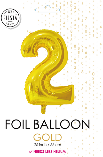 Folieballon Cijfer 2 Goud 66cm