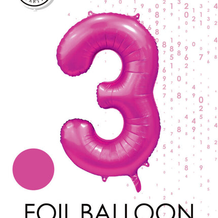 Fuchsia Cijfer Ballon 3 Jaar Glans 86cm