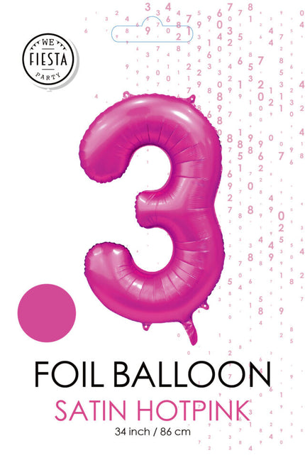 Fuchsia Cijfer Ballon 3 Jaar Glans 86cm