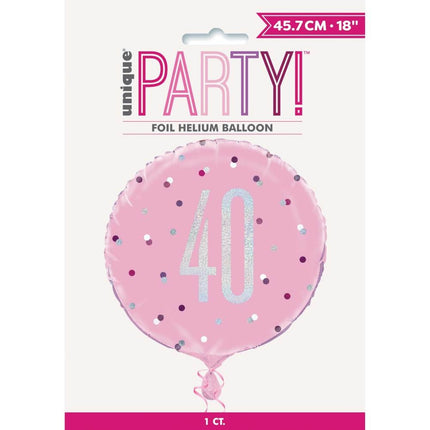 Helium Ballon 40 Jaar Roze 45cm leeg