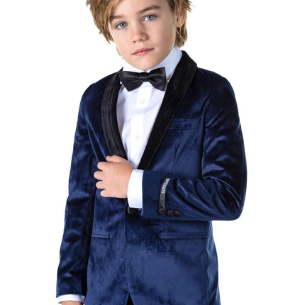 Donkerblauwe Velvet Blazer Jongen OppoSuits