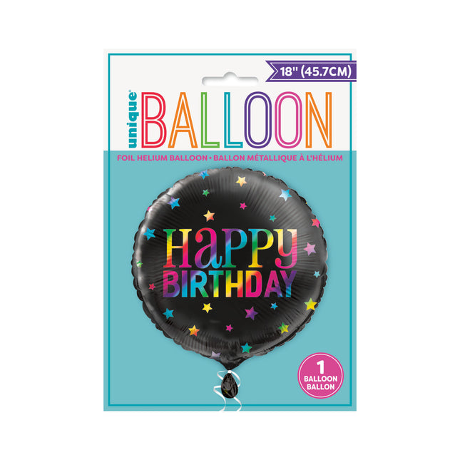 Helium Ballon Happy Birthday Zwart Regenboog 45cm leeg