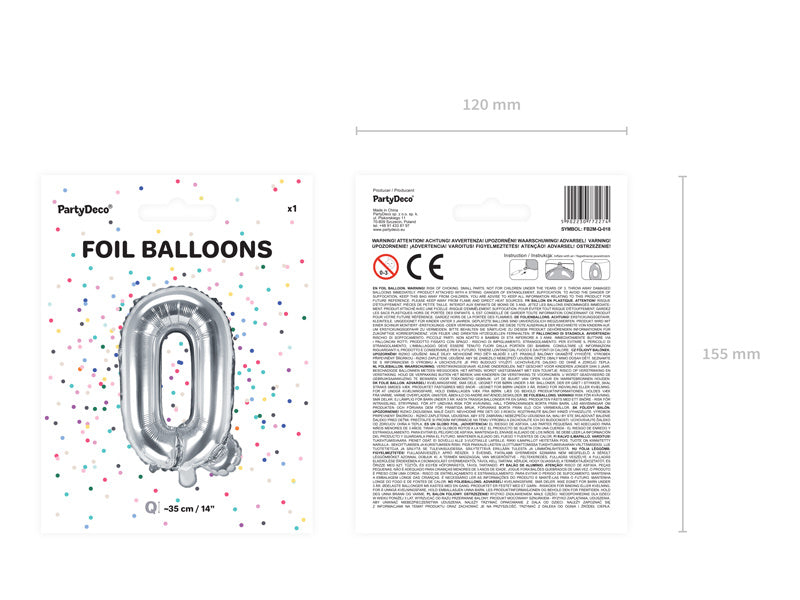 Folie Ballon Letter Q Zilver Leeg 35cm