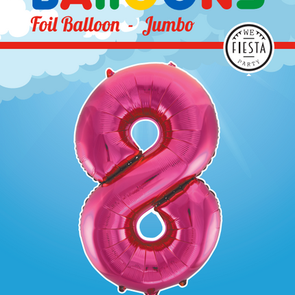 Folie Ballon Cijfer 8 Fuchsia XL 86cm leeg