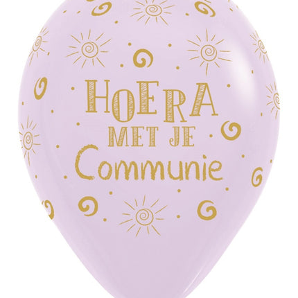 Ballonnen Hoera Met Je Communie Pastel Matte Lilac 30cm 25st