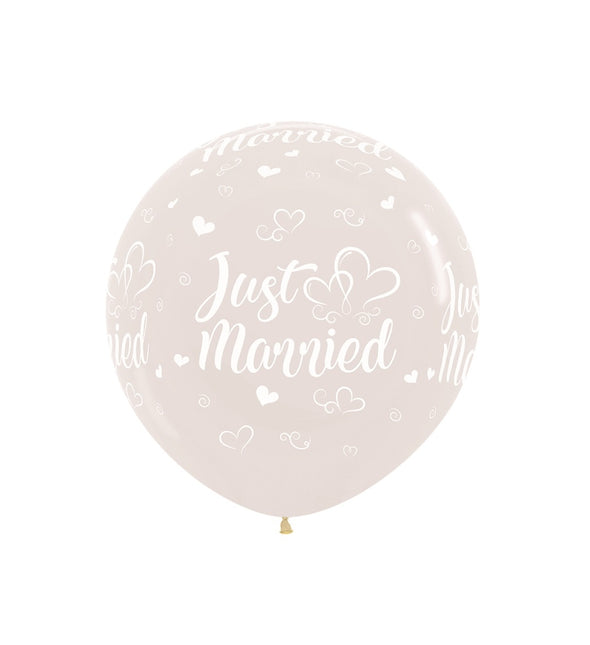 Ballonnen Just Married Hearts Crystal Clear 61cm 3st