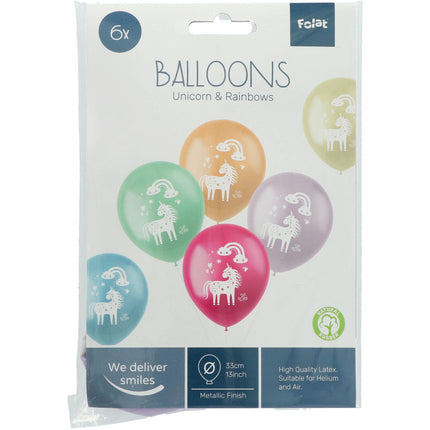 Ballonnen Unicorn & Regenboog 33cm 6st