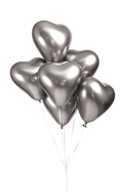 Hartjes Ballonnen Zilver 30cm 6st