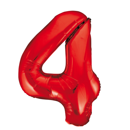 Folie Ballon Cijfer 4 Rood XL 86cm leeg