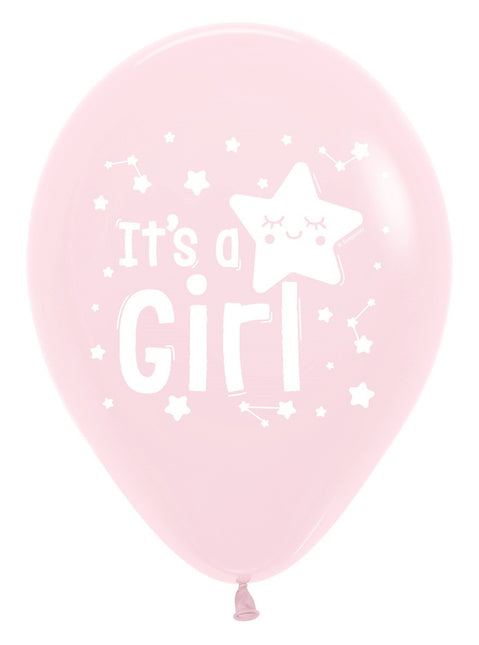 Ballonnen It's a Girl Star Pastel Matte Pink 30cm 25st