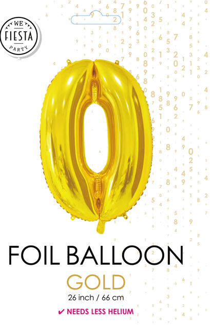 Folieballon Cijfer 0 Goud 66cm