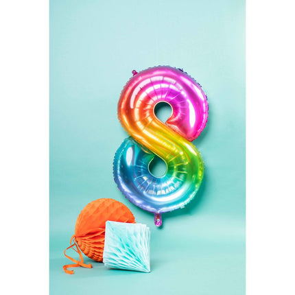 Folie Ballon Cijfer 8 Regenboog XL 81cm leeg