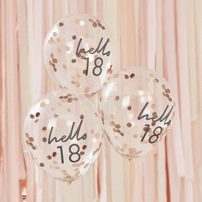 Rose Gouden Confetti Ballonnen 18 Jaar 30cm 5st