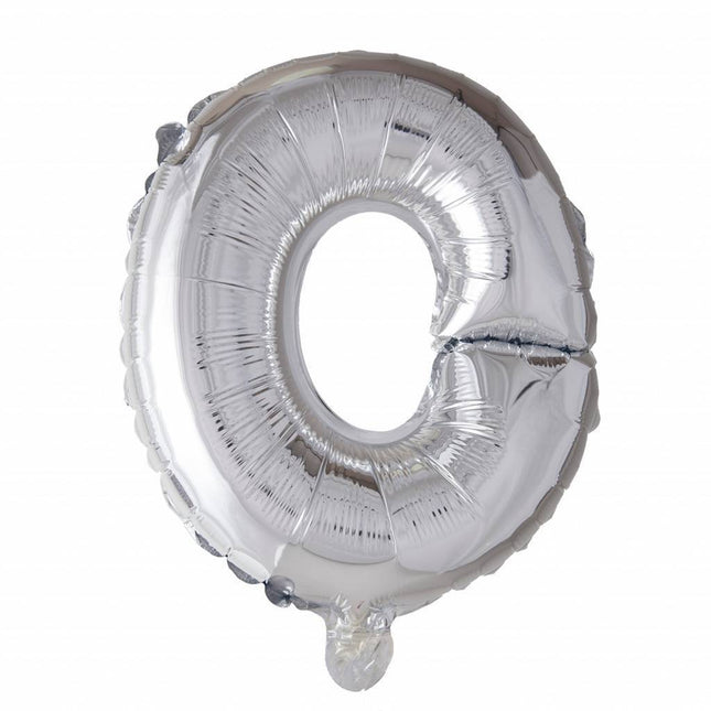 Folie Ballon Letter O Zilver 41cm met Rietje