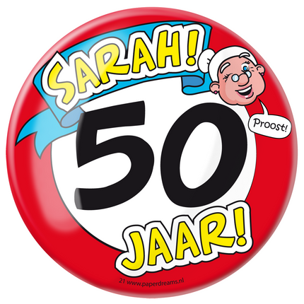 Sarah Button 50 Jaar verkeersbord 10,2cm