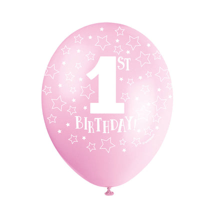 Ballonnen 1st Birthday Roze 30cm 5st