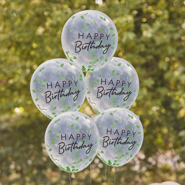 Happy Birthday Confetti Ballonnen Bladeren 30cm 5st