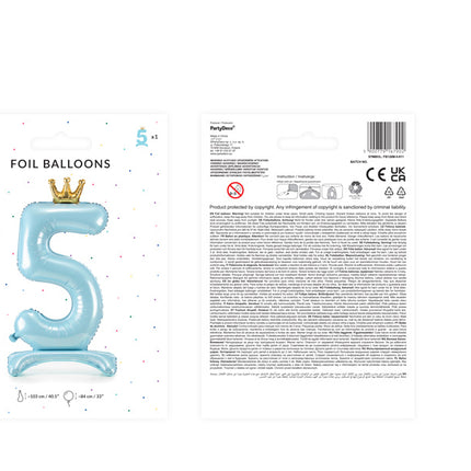 Folie Ballon Cijfer 5 Lichtblauw Standaard Leeg 84cm