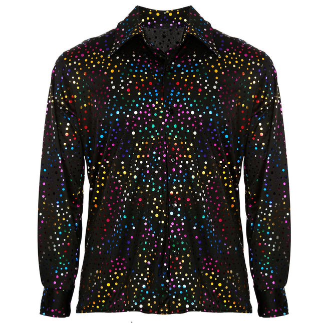 Disco 70S Blouse Zwart Heren Metallic