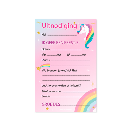 Unicorn Uitnodigingen Gekleurd 6st