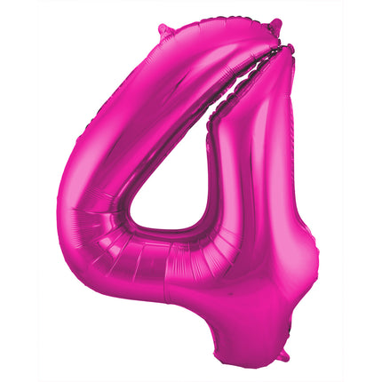 Folie Ballon Cijfer 4 Fuchsia Metallic XL 86cm leeg