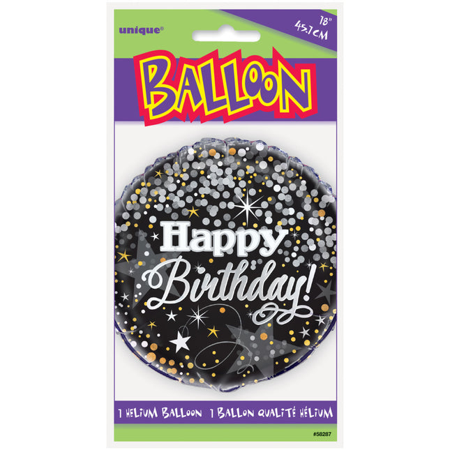 Helium Ballon Happy Birthday Glitter Confetti 45cm leeg