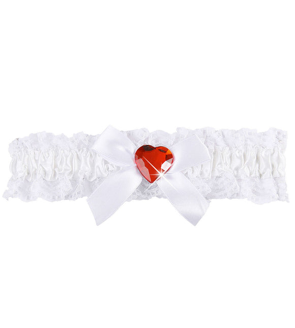 Witte Kousenband Met Rood Diamanten Hartje