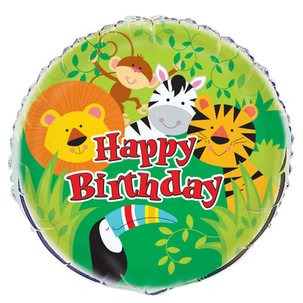 Helium Ballon Happy Birthday Jungle 45cm leeg