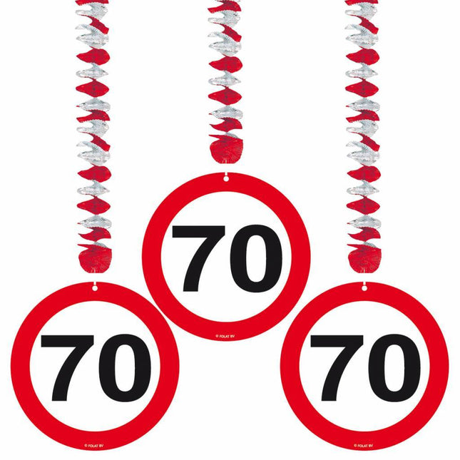 Hangdecoratie 70 Jaar Verkeersbord 75cm 3st