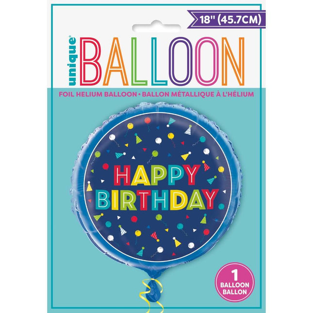 Helium Ballon Happy Birthday Feesthoedjes 45cm leeg