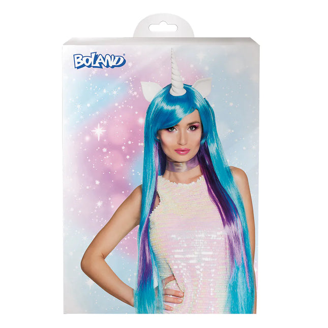 Unicorn Pruik Blauw Paars