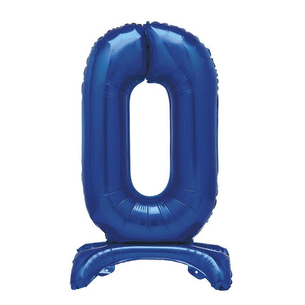 Blauwe Cijfer Ballon 0 Jaar Met Standaard 76cm