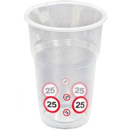 Bekers 25 Jaar Verkeersbord Plastic 350ml 8st