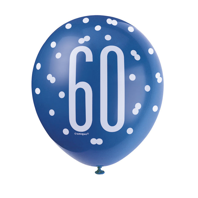 Ballonnen 60 Jaar Stippen Blauw 30cm 6st