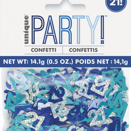 21 Jaar Confetti Zak Blauw 14gr