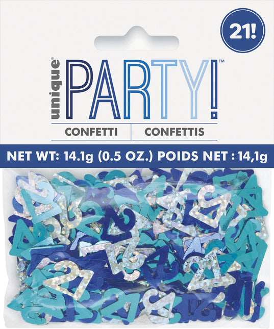 21 Jaar Confetti Zak Blauw 14gr