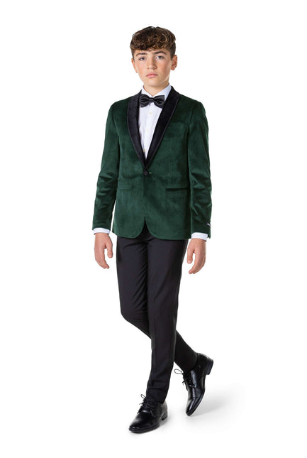 Donkergroen Velvet Blazer Jongen Tiener OppoSuits