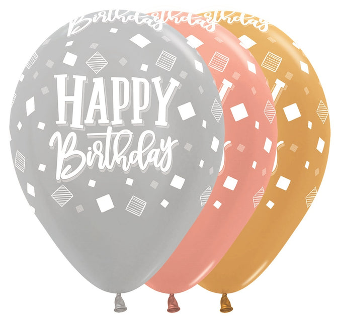 Ballonnen Happy Birthday Squares Metallic Mix 30cm 25st