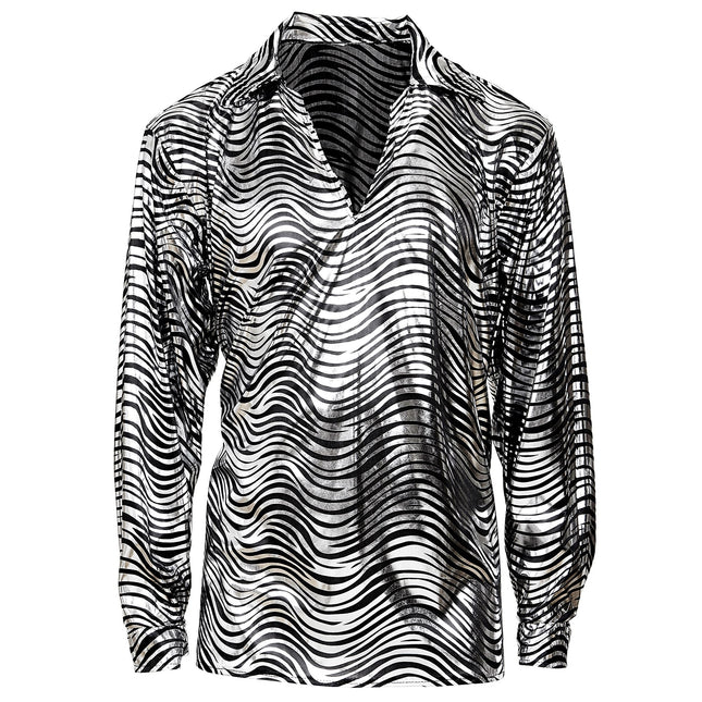 Disco 70S Shirt Zilver Heren Tijgerprint