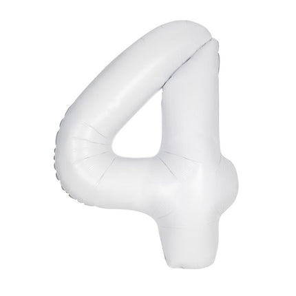 Witte Cijfer Ballon 4 Jaar Matte 86cm