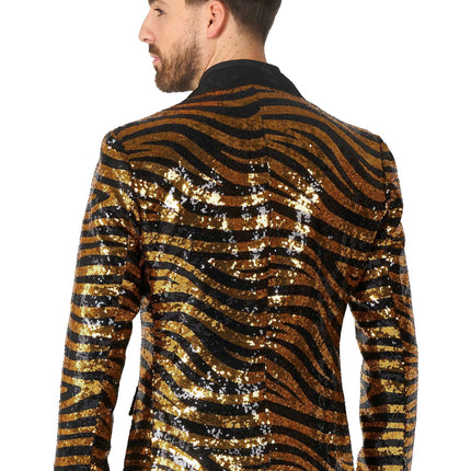 Goud Zwart Tijger Paillet Blazer Heren OppoSuits