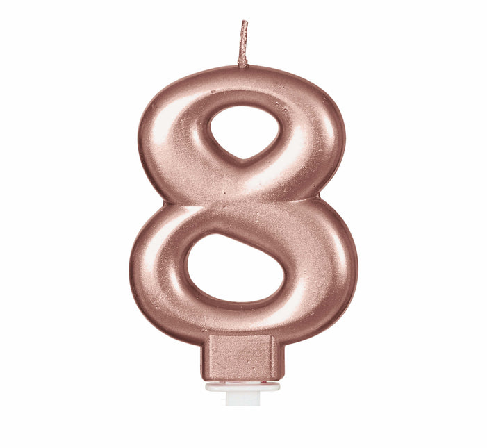 Rose Gouden Kaars 8 Jaar 8cm