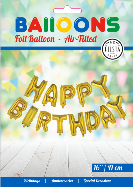 Letterballon Set Happy Birthday Goud