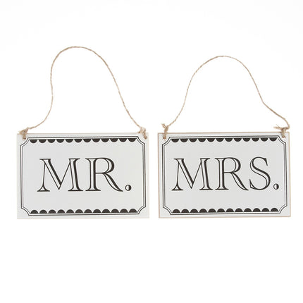 Houten Bord Mr& Mrs 14cm 2st