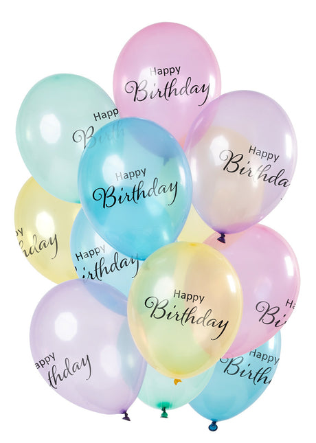 Happy Birthday Ballonnen Pastel Doorzichtig 30cm 12st